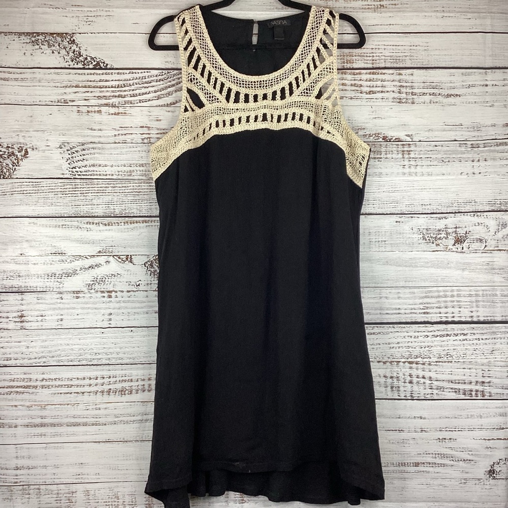VASNA SIZE M BLACK CROCHET MID DRESS SUMMER FALL GUC - Picture 4 of 10